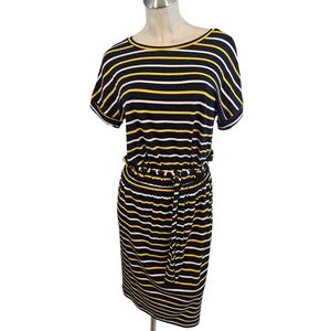 Banana Republic Size S Tall Striped T Shirt Dress Blue Yellow White